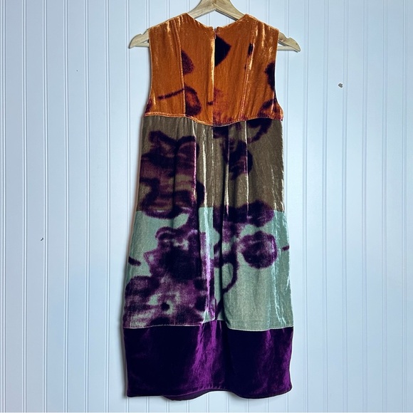 Etro sleeveless mini shift dress size 38 velvet Silk  Pockets Lined Color block - Picture 6 of 9